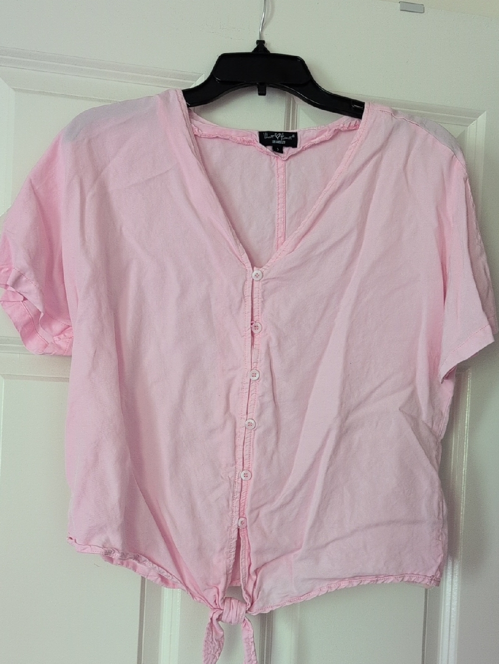 Light Pink Button-Front Tie Top